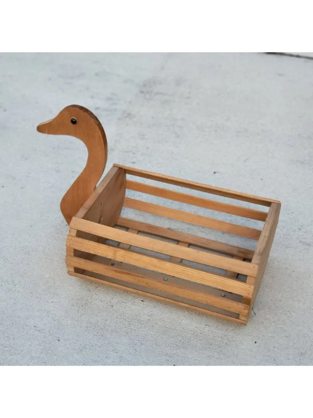 Vintage Wooden Slat Duck Goose Planter Basket
